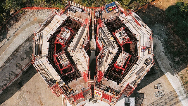 <p>The 2.5 km long cable-stayed bridge in France is constructed using special steel formwork, which rises upwards cycle-by-cycle with the help of the ACS Self-Climbing System. At that time it is the longest cable-stayed bridge in the world.</p><br/>
